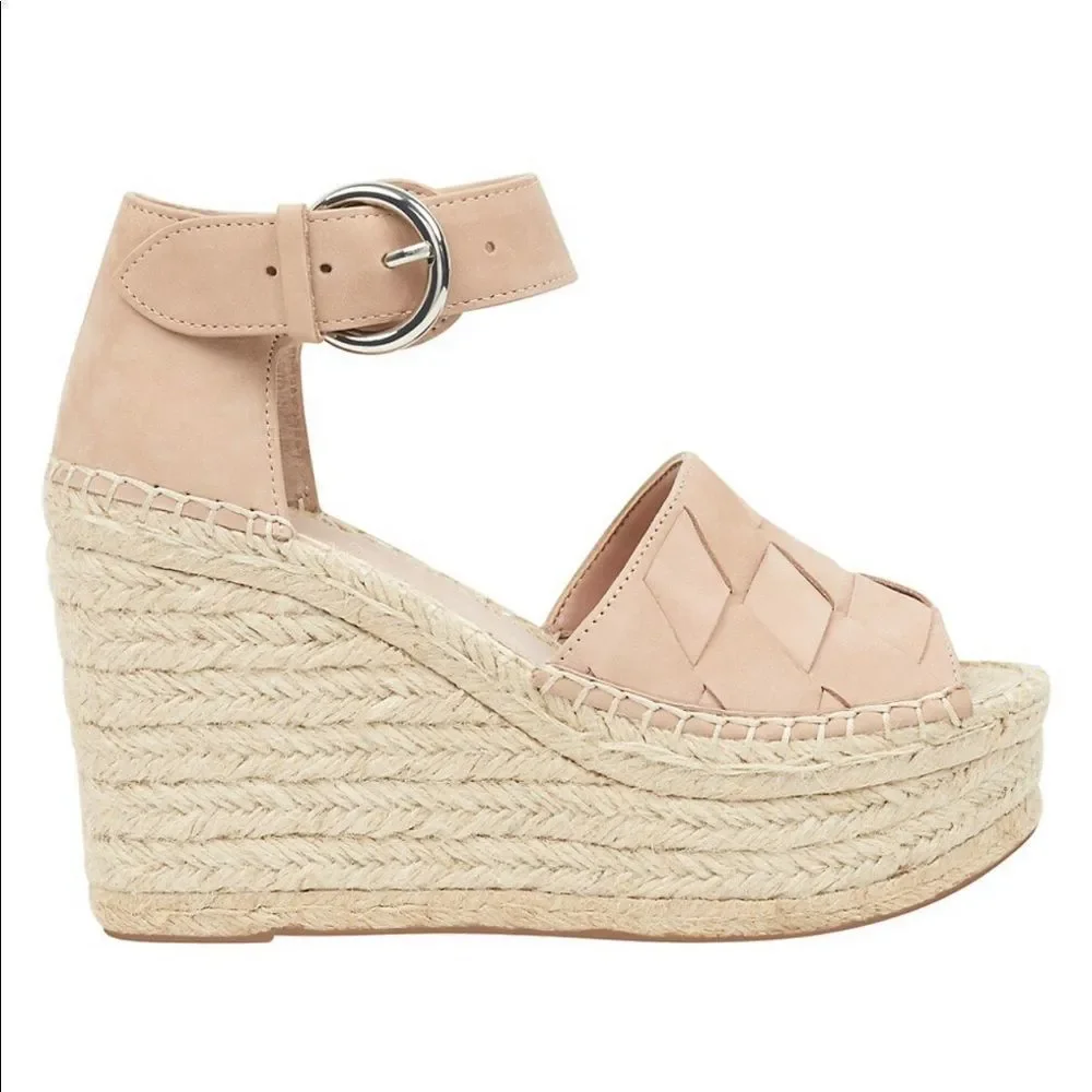 Marc Fisher Adalla Basketweave Suede Light Pink Platform Wedge Espadrille Sandal